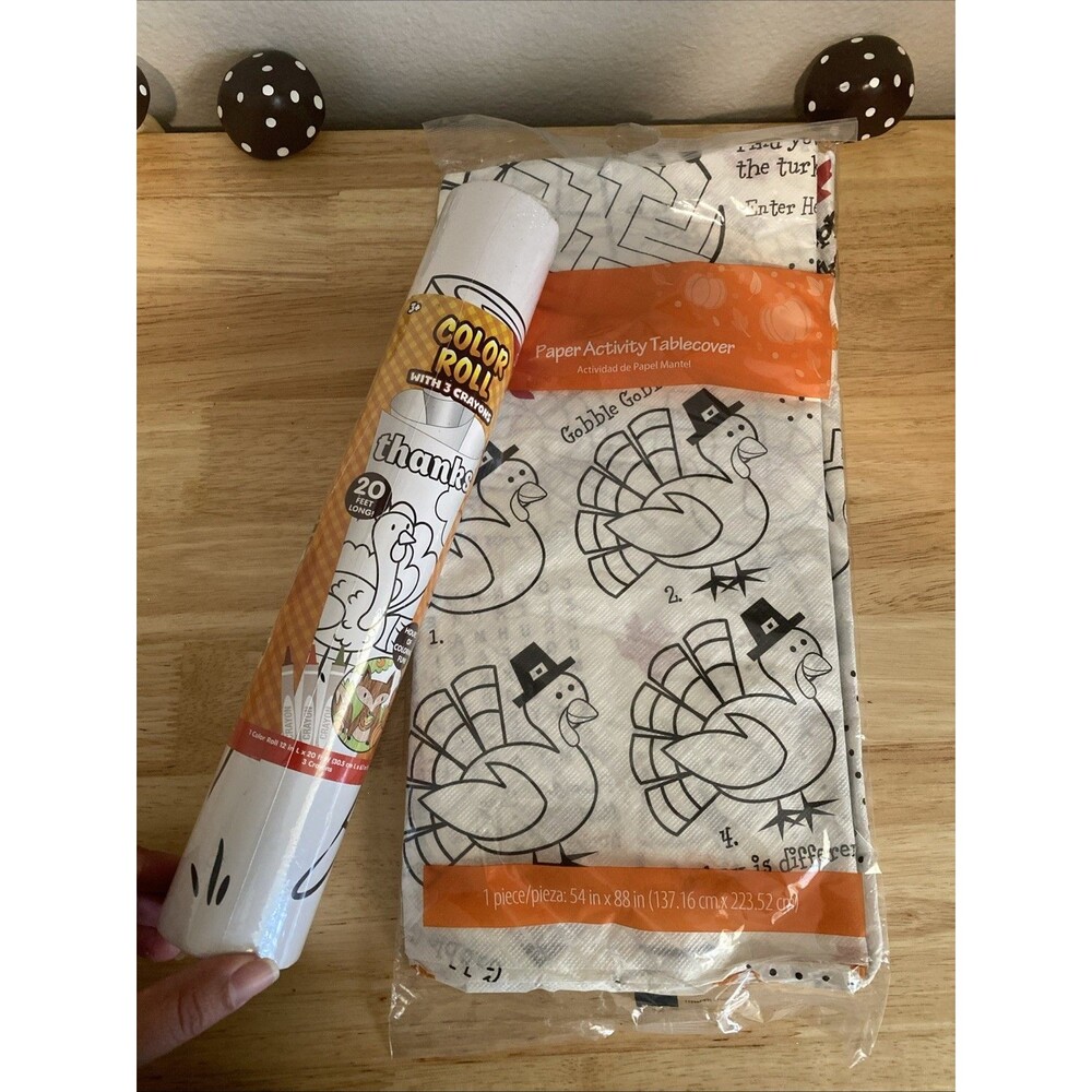 NEW 2 pc bundle Thanksgiving Coloring and Activity Tablecloth and Crayons